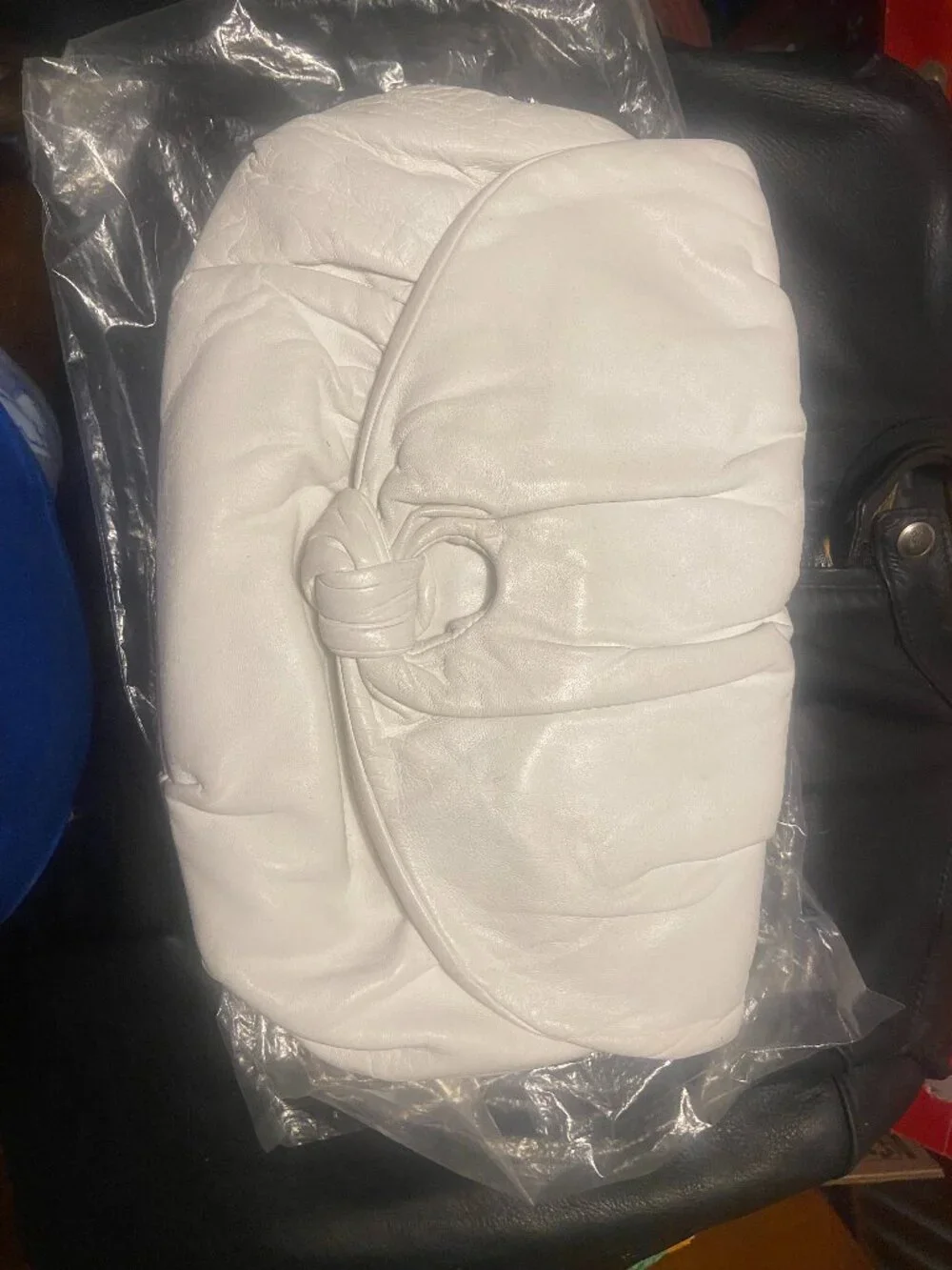 Vintage Nancy Collins 80s white scrunched leather clutch
